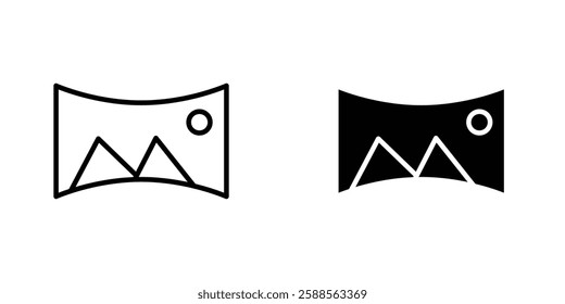 Panoramic vectors icons set in filled and strokes on white background