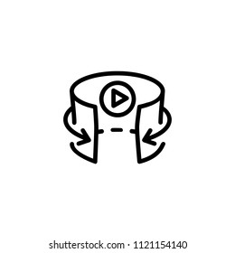 Panoramic video line icon. Panorama, arrow, play, vr. Virtual reality concept. Can be used for topics like filmmaking, digital devices, virtual tour