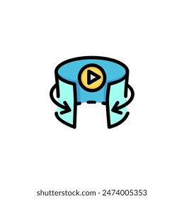 Panoramic video line icon. Panorama, arrow, play, vr. Virtual reality concept. Can be used for topics like filmmaking, digital devices, virtual tour