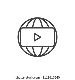 Panoramic video play button outline icon. linear style sign for mobile concept and web design. simple line vector icon. Symbol, logo illustration. Pixel perfect vector graphics