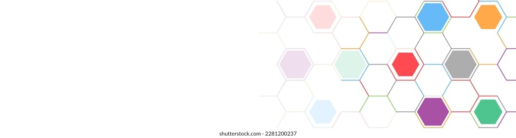 Panoramic view of abstract geometric background with hexagons shape pattern for banner or website header template