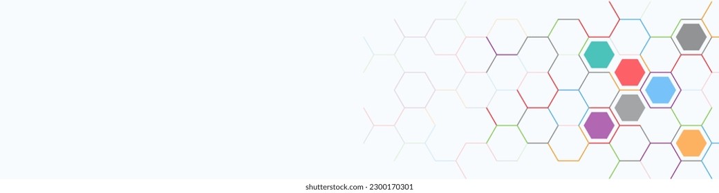 Panoramic view of abstract geometric background with hexagons shape pattern for banner or website header template