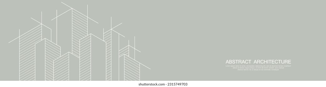 Panoramic view of architectural drawing with building construction for banner or website header template