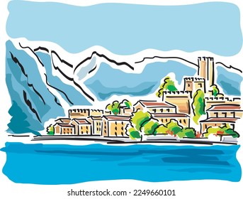 Panoramic view of an area of Lake Garda in Italy. svg
