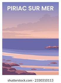 panoramic view beach of Piriac sur Mer. vector illustration with colored style.