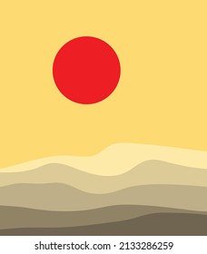 panoramic view of beautiful sand dunes with red hot sun.