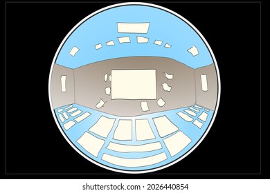 Vista panorámica en azul, blanco, vector de color de 360 grados.