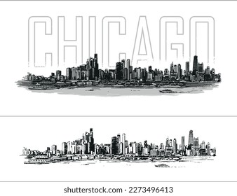 Vista panorámica de Chicago. Ilustración dibujada a mano