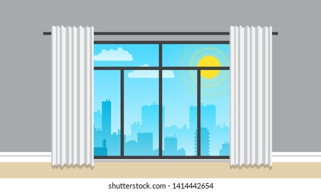 Panoramic view of the city from a height Cityscape day landscape with buildings skyline vector flat. City life illustration