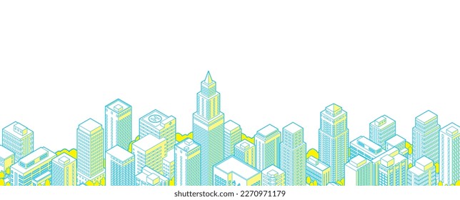 Vista panorámica de la ilustración del vector de la ciudad. Paisaje urbano.