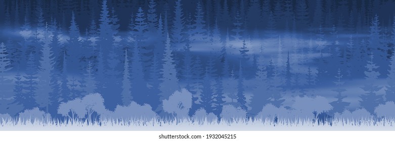 Panoramablick auf einen dichten Wald, Taiga. 
