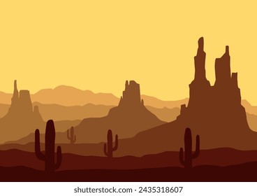 Vista panorámica del desierto en América. Ilustración vectorial en estilo plano.