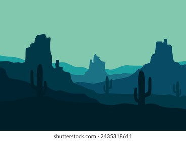 Panoramic view of the desert in America. Vector illustration in flat style.