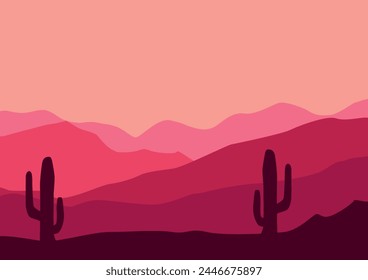 Panoramic view of the desert in America. Vector illustration in flat style.