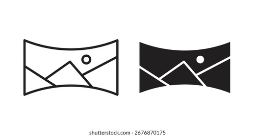 Panoramic view icon on white background. icon set in black outline and fill