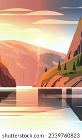 panoramic view of lake in mountains raging mountain river beautiful nature sunset landscape background summer vacation traveling