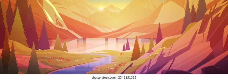 panoramic view of lake in mountains raging mountain river beautiful nature landscape background summer vacation traveling
