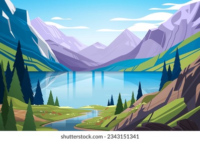 panoramic view of lake in mountains raging mountain river beautiful nature landscape background summer vacation traveling