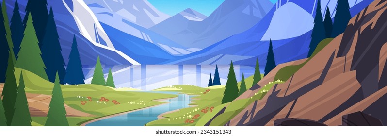 panoramic view of lake in mountains raging mountain river beautiful nature landscape background horizontal
