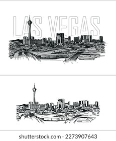 Panoramic View of Las Vegas. Hand Drawn Illustration