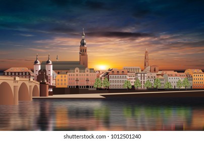 Panoramic view of medieval town Heidelberg in Germany