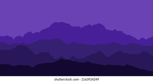 panoramic view of the mountain landscape with fog in the valley below with the alpenglow blue sky and rising sun - vector