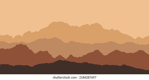 panoramic view of the mountain landscape with fog in the valley below with the alpenglow blue sky and rising sun - vector
