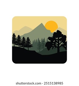 panoramic view of the mountains in the afternoon. vector natural landscape of mountains and forests