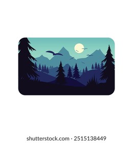 panoramic view of the mountains at night. nature vector silhouette. natural landscape. nighttime natural scenery