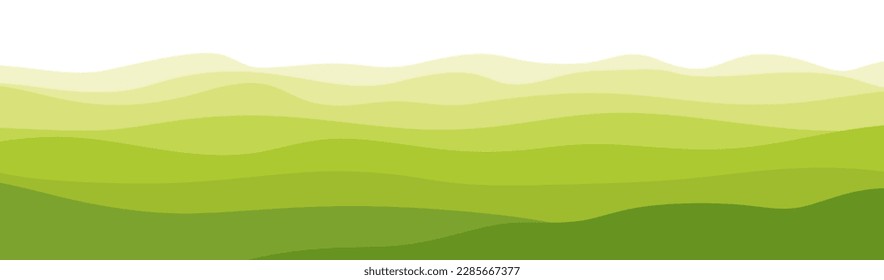 Vista panorámica del paisaje natural. Ilustración plana del fondo del campo verde. colinas de olas verdes sobre fondo blanco, ilustración vectorial