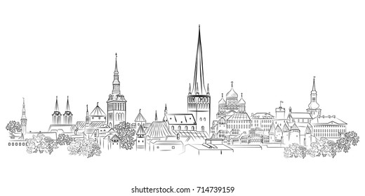 Panoramic view of the old town and its sights. Tallinn. Estonia.