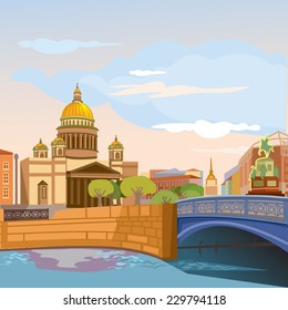 Panoramic view on Isaak cathedral, Saint-Petersburg, Russia.Vector illustration