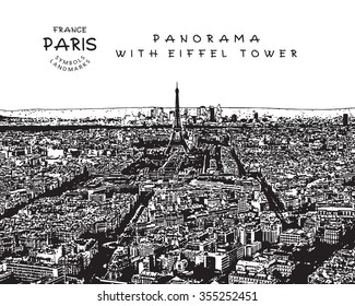 Panoramic View of Paris, France. Vector illustration. 