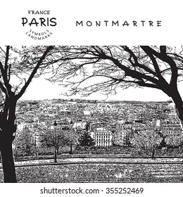 Panoramic View of Paris, France. Vector illustration.