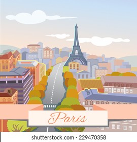 Panoramic view of Paris. Romantic city view. Vector illustration