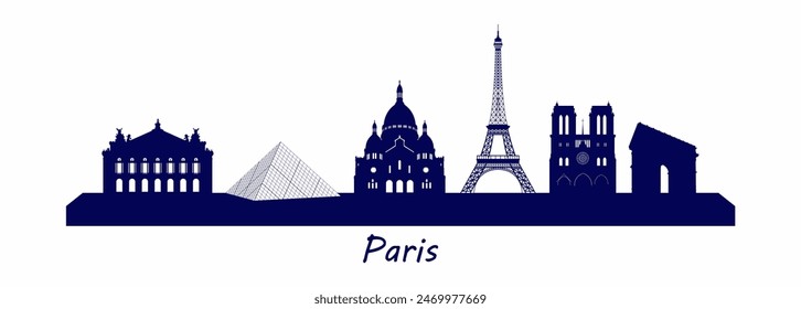 Panoramic view of Paris silhouette with landmarks