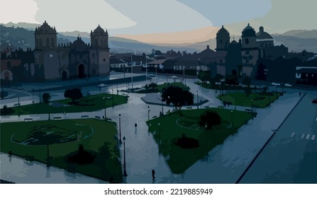  Panoramic view of the Plaza de Armas of Cuzco. 
