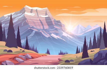 panoramic view of rocky mountains beautiful nature sunset landscape background summer vacation traveling concept