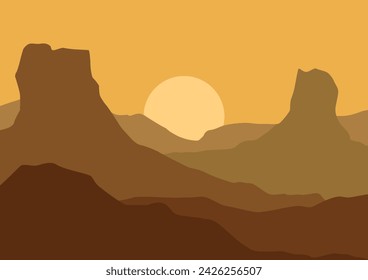 Panoramic view of the Sahara desert landscape. Vector illustration in flat style.