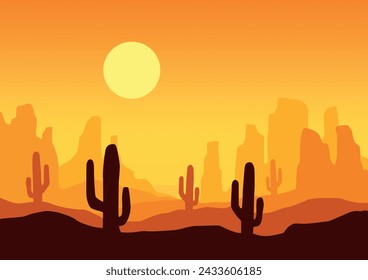 Panoramic view of the sahara desert vector. Vector illustration in flat style.