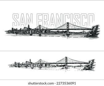 Panoramic View of San Francisco. Hand Drawn Illustration