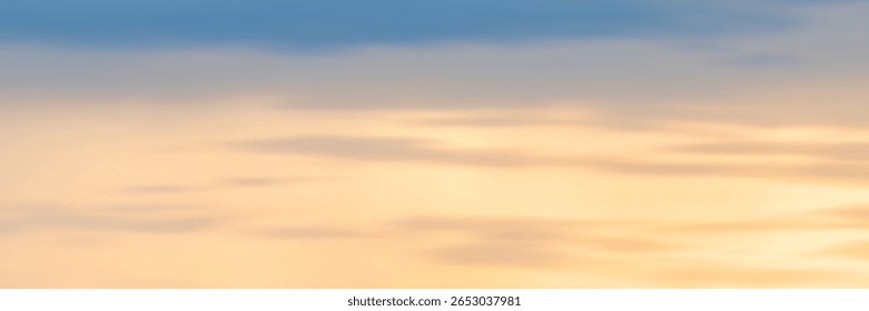 Panoramic view of the sunset sky, picturesque layered clouds, natural background, vector design