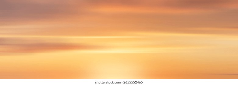 Vista panorâmica do céu do pôr do sol, nuvens em camadas pitorescas, fundo natural, design vetorial