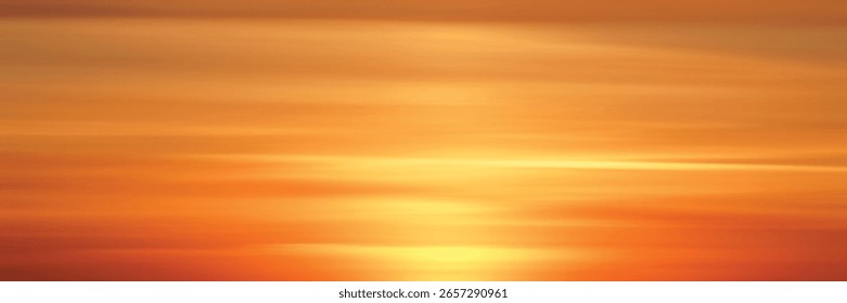 Panoramic view of the sunset sky, picturesque layered clouds, natural background, vector design
