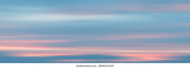 Panoramic view of the sunset sky, picturesque layered clouds, natural background, vector design