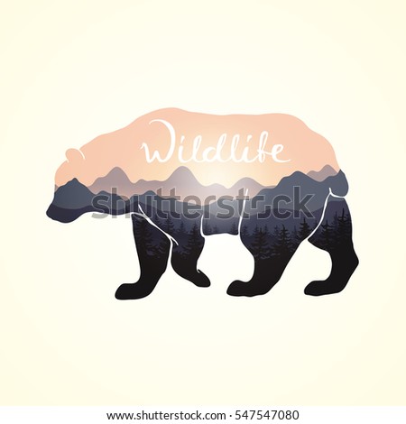 Panoramic view through bear silhouette