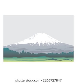 Panoramic view with trees on hills and beautiful mountains in the distance. Vector
