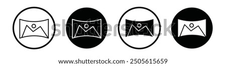 Panoramic view vector icon set black filled and outlined style.