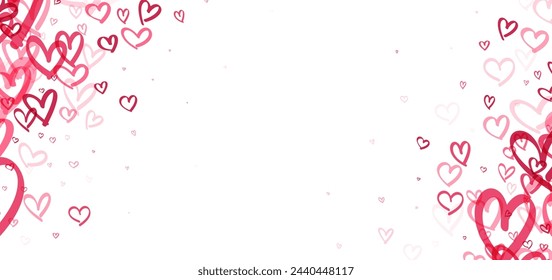 Panoramic view with a whimsical array of hearts in varying shades of pink, perfect for use in Valentine's Day designs or to express affectionate sentiments