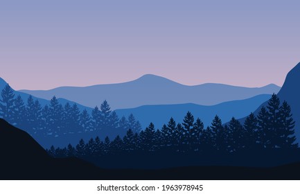 Panoramic views of the beautiful morning sky with incredible mountain views from the suburbs. Vector illustration of a city